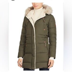 GUC Lauren Ralph Lauren Quilted Sherpa Parka in Olive Green (XS) Retail $200